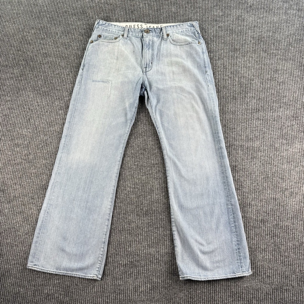 Guess Jeans Mens 34x30 Blue Denim Cliff Boot Cut Grunge Designer Y2k Distressed